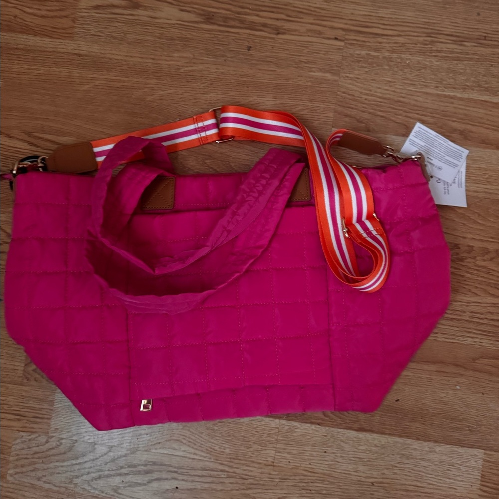3 Sisters Pink Quilted Tote Bag with cross body strap